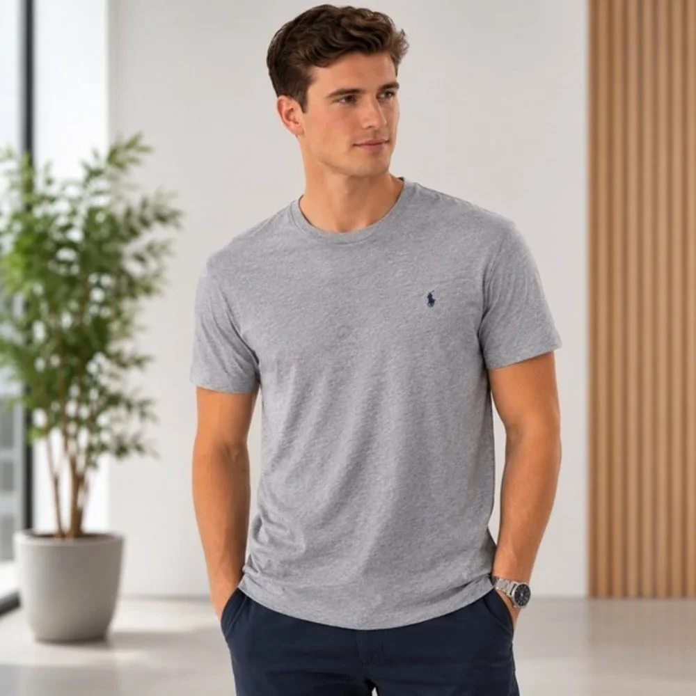 Polo Ralph Lauren Mens T-Shirt Large Gray Short Sleeve Crewneck Pony Logo Cotton